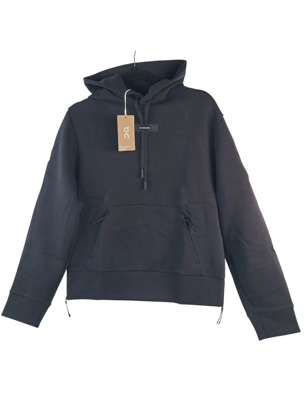 NEW On Women's Focus Tech Hoodie Black Zipper Details & Kangaroo Pocket Sz XS